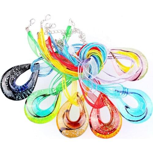 Fashion Beauty Wholesale 6pcs handmade Murano Lampwork Glass Mixed Colorful Big Drop Pendants Charms Necklaces HOT
