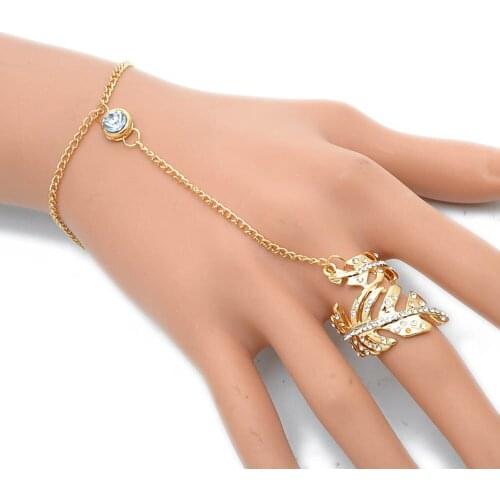 2020 fashion Glitter Bridal Jewelry for Women Rhinestone Bracelet Leaf Finger Set Adjustable Metal Chain Personality Gifts