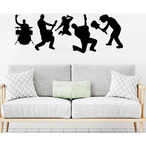 Rock Band Music Guitar Wall Sticker Bedroom Kids Room Rock Musical Drum Kit Dancer Wall Decal Playroom Vinyl Home Decor
