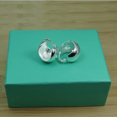 Genuine 100% 925 Sterling Silver Simple Glossy Korean Round shape Earrings for Women Men Party Accessories Jewelry Gift
