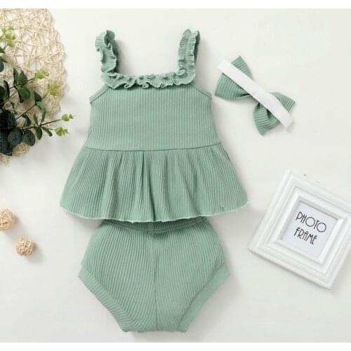 Bobora Toddler Baby Girl Solid Color Cotton Linen Backless Ruffle Sling Top+High Waist Shorts Sunsuit Clothes Set