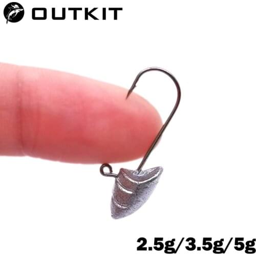 OUTKIT 10pcs mini Jig Head Hook Rock Fishing Hook Blood Trough 2.5g 3.5g 5g Fishing Hook Soft Worm Jig Lead Head Hook tackle