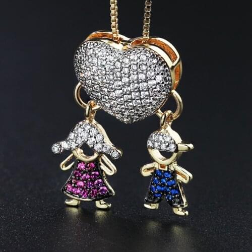 Newranos Girl Boy Pendant Necklace Love Heart Necklace Family Love Kids Pendants Women Jewelry NGY0017482
