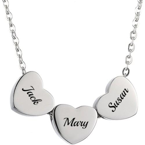 Free Custom Name Necklaces 3 Heart Shaped Family Sister Brothers Best Friend Necklaces Stainless Steel Jewelry