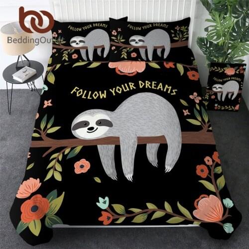 BeddingOutlet Folivora Bedding Set Queen Floral Cartoon Kids Duvet Cover Tree Leaf Bedclothes Sloth Animal Bedspreads Dropship