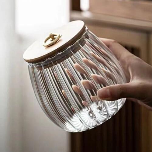 Transparent glass bottle sealed tea cans household food grade large-capacity sugar cans With bamboo lids kitchen supplies