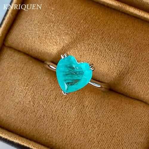 Romantic 925 Sterling Silver 10*10mm Paraiba Tourmaline Aquamarine Stone Stamp Ring for Women Charms Wedding Engagement Jewelry