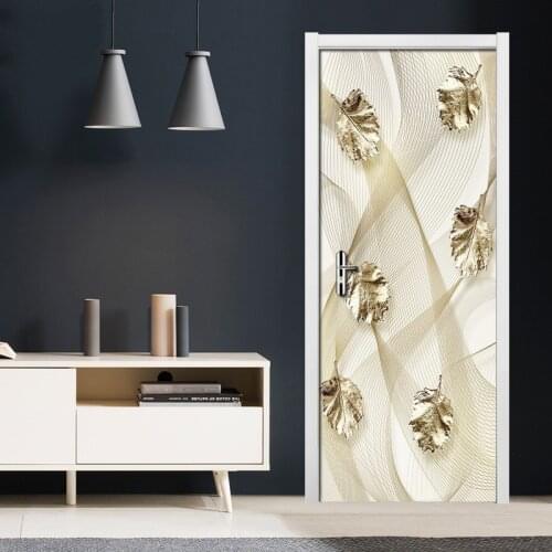 Luxurious Gold Leaf Line Door Stickers Living Room Bedroom Door Decoration Wallpaper Door PVC Waterproof Mural Papel De Parede