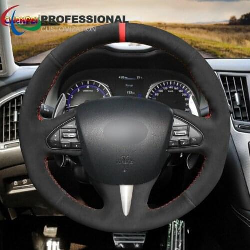 DIY Hand-Sewn Non-Slip Custom Black Suede Car Steering Wheel Cover For Infiniti Q50 QX50 Car Interior Accessories