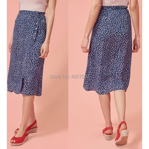 Elfbop Viscose Dark Green/Navy/Burgundy/Yellow/Orange/Blue/Green Skirt Dots/Star Printed Midi Wrap Skirt Side Button Closured