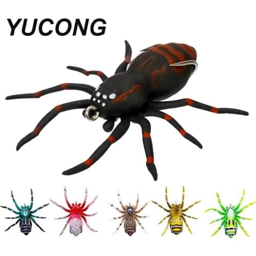 YUCONG 6PCS Silicone Spider Baits 7cm-6.4g Realistic Softbaits Artificial Floating Fishing Lures With Double Hook Weedless Pesca