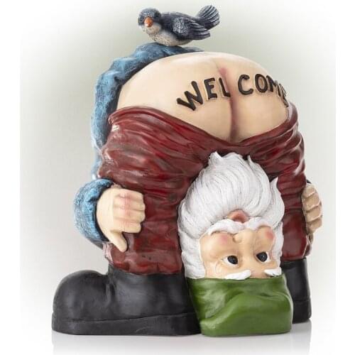 Funny Welcome Gnome With Bird Statue Garden Decoration Outdoor Decorative Prank Dwarf Resin Doll Craft Entrance Sculpture