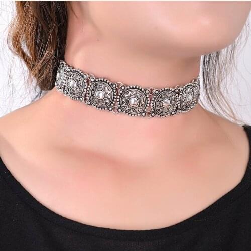Vintage Boho Antique Tattoo Statement Necklace Retro Beads Collar Choker Necklace Women Neck Jewelry H9