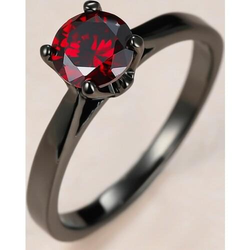 Vintage Female Red Crystal Stone Ring Charm 14KT Black Gold Wedding Rings For Women Promise Bride Round Zircon Engagement Ring