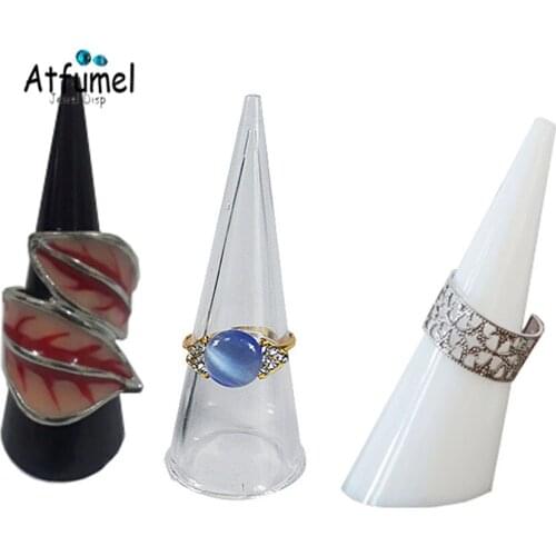 1Pc Black White Clear Finger Cone Ring Jewelry Display Stand Holder Useful Jewelry Fingertip Cone Jewelry Storage Display Stand