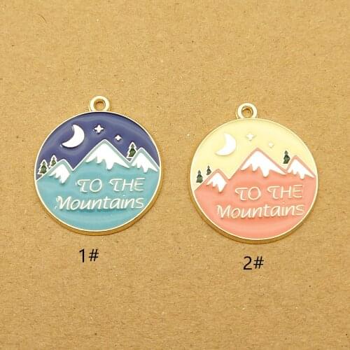 10pcs 24x27mm enamel charm to the mountain for jewelry making cute earring pendant bracelet necklace charms diy design charms