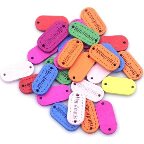 100PCS Mixed Wood Sewing Buttons 2 Holes “Handmade” Connectors 23x12mm DIY Crafts Scrapbook Clothes Gift Knitting Accessories