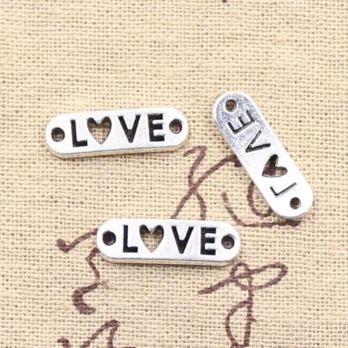 15pcs Charms Love Connector 20x6mm Antique Pendant fit,Vintage Tibetan Bronze Silver color,DIY Handmade Jewelry