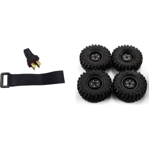 2 Set RC Car Part: 1 Set 1.9 Inch 108mm 1/10 Scale Tires Wheel Rim & 1 Set Dual Battery Connector T-Shaped Adapter