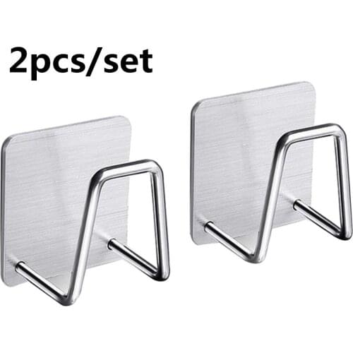 2pcs/set Stainless Steel Sponge Drain Rack Dishcloth Hanging Storage Hook Rack Holder No Punching Wall Mounted Sink Organization