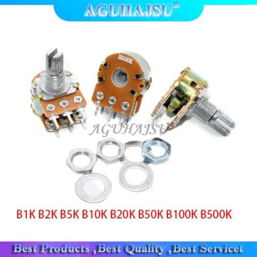 2pcs WH148 B1K B2K B5K B10K B20K B50K B100K B500K 6Pin Shaft Amplifier Dual Stereo Potentiometer 15MM