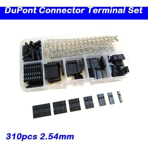 310pcs/A Set Dupont Wire Jumper Pin Header Connector Housing Kit Male Crimp Pins+Female Pin Connector Terminal Pitch With Box