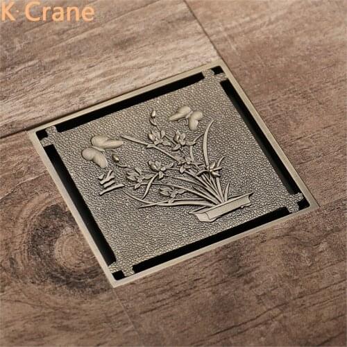 Antique Brass Floor Drain Bathroom Bath Shower Trap Cover Vertical Square Sewer Floor Drains Mop Sink Waste Water Hidden Stopper