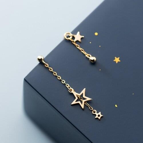 Prevent Allergy 925 Sterling Silver Hollow Stars Asymmetry Earrings Creative Charm Tassel Ear Line S925 Silver Jewelry