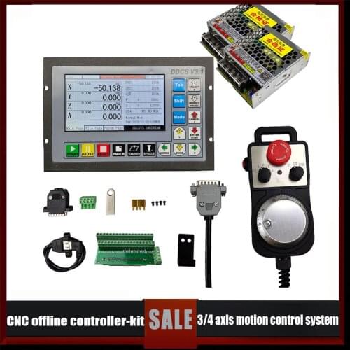 CNC offline controller DDCSV3.13/4 axis motion control system 500KHzG code 4-axis emergency stop electronic handwheel 75W24VDC
