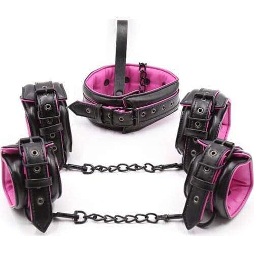 BDSM Bondage Gear Teaching Toys Neck Rings Collar Chain Handcuffs Footcuffs Shackles Novel Sex Toy For Couple Flirting