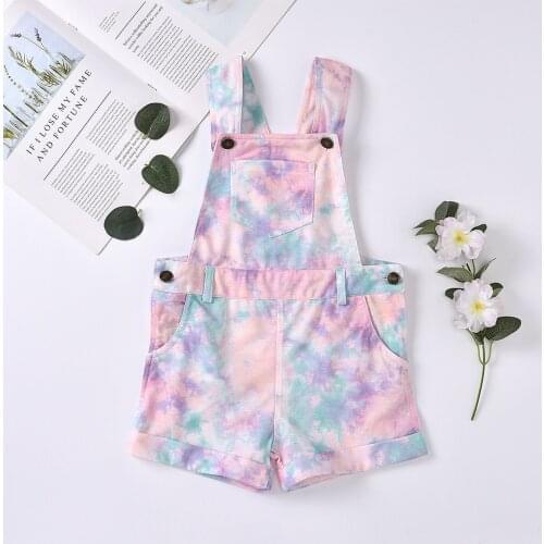 Toddler Baby Girl Suspender Pants Tie-dye Printing Sleeveless Outfits Casual Square Collar One-piece Kids Overalls