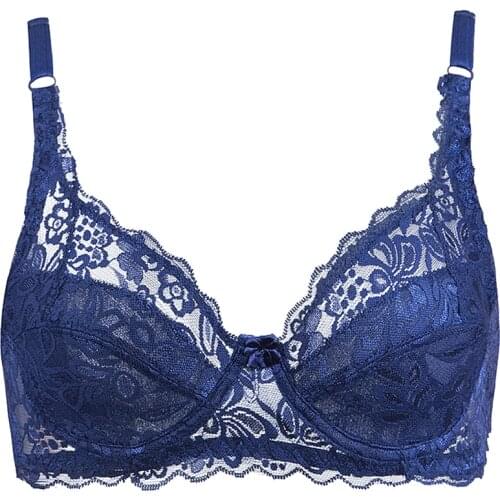 Womens 3/4 Cup Underwire Non-padded Lace Embroidery Push Up Adjustable Ultra-thin Bra Lingerie for Women 32 34 36 38 40 B