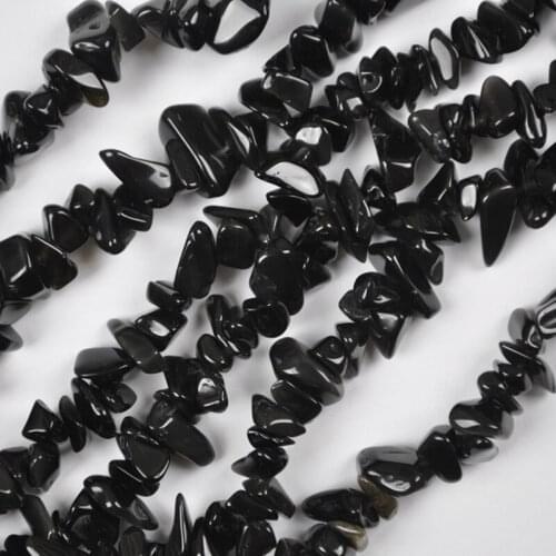 Black Obsidian Chip Loose Beads Strand 32 Inch Jewelry Making E010