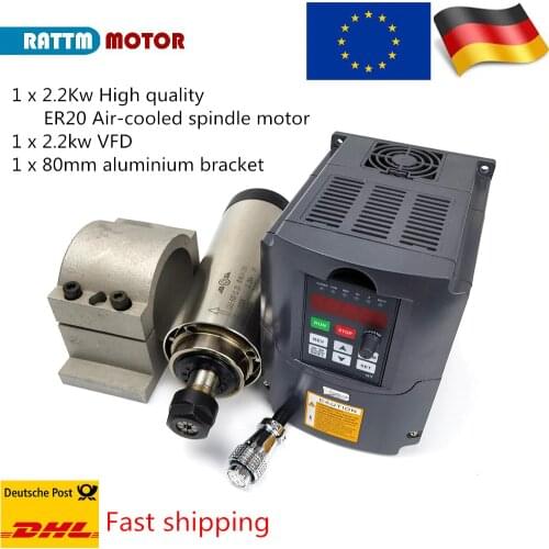 Quanlity Air cooled CNC lathe Spindle Motor kit 2.2kw ER20 Runout-off 0.01mm & 2.2kw inverter VFD & 80mm bracket clamp