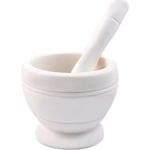Garlic Masher Jar Garlic Bowl Mashing Medicine Jar Household Multifunctional Wood Mortar Pestle Kitchen Gadget,White