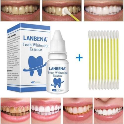 LANBENA 10ml Teeth Whitening Essence With Swabs Teeth Brightening Bleaching Serum Effect Remove Plaque Stain Oral Cleanser 2