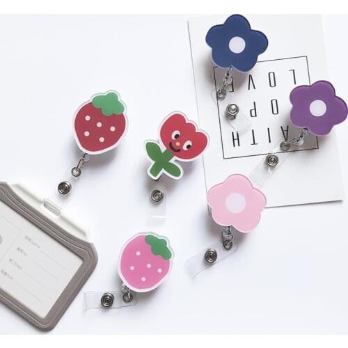 Fruit Floral Pattern Retractable Student Nurse Badge Reel Clip Cartoon Cute Floral Women Work ID Card Badge Holder Accessories