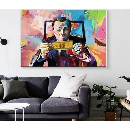 Graffiti Art Leonardo and Money Canvas Painting Abstract Wall Street Movie Posters and Prints Picture For Living Room Decoration