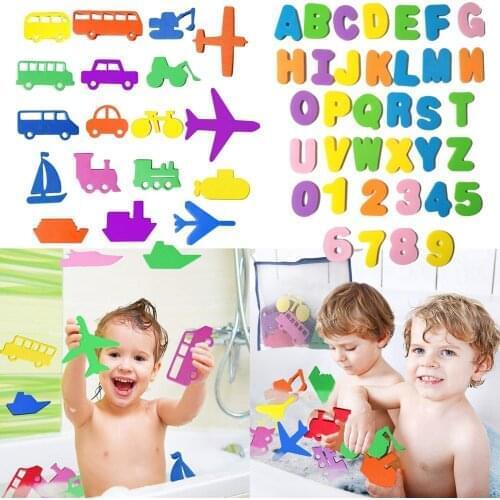 1 Set Bath Toys EVA Vehicle Alphanumeric Children Baby Early Education Sucking Floating Bath Bathroom Water Toys