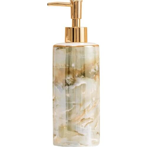 Ceramic Liquid Soap Dispenser Porcelain Bathroom Shampoo Shower Gel Bottle Gold Head Bath Hardware Birthday Present 390ML