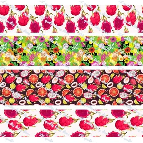 16-75mm Cartoon Dragon Fruit Printed Grosgrain Ribbon/16mm Printed Elastic Foe Ribbons DIY Hair Bows Sewing Webbing 50 Yards
