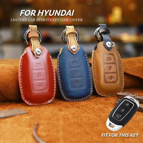 Leather For Hyundai Accent Santa Fe Veloster Palisade Accent Nexo Elantra GT i30 Leather Car Smart Key Case Cover Holder