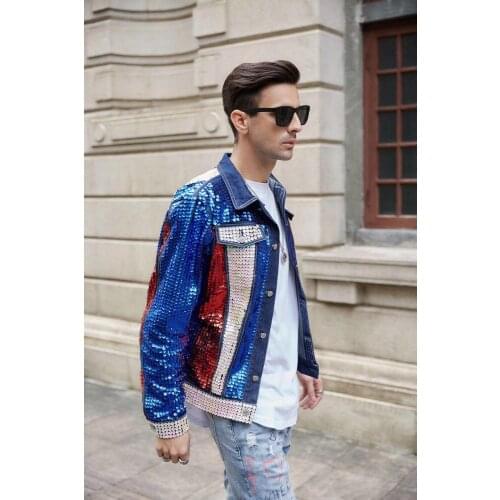 Jacket Sequined Cowboy Beading Jean Jacket Hip Top Chaqueta Vaquera Veste En Short Tuxedo Jacket Stage Performance Kurtka Jeans