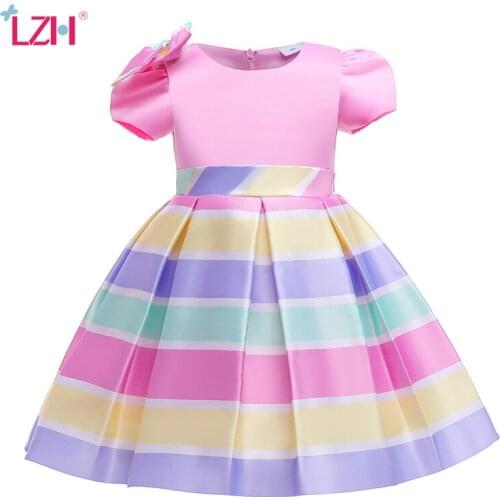 LZH Fashion Stripes Baby Girls Clothing 2021 Birthday Party Formal Dresses For Kids Costume Childrens Princess Dress 3-10 Years