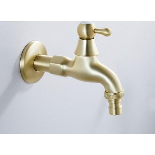 Brushed Gold Washing Machine Faucet Brass Single Cold Brushed Gold Outdoor Faucet Bathroom Sink Tap Garden Bibcock Tap