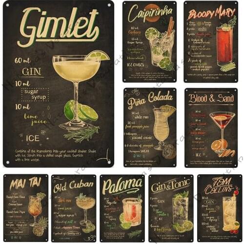 Gin & Tonic Retro Metal Tin Sign Bar Wall Decoration Vintage Poster Home Bar Pub Club Wall Metal Signs Industrial Decoration