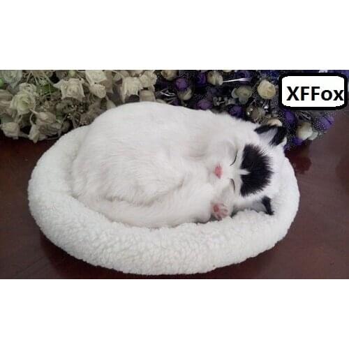 Cute real life black head cat model on a mat plastic&furs breathing white cat doll gift about 26x17cm xf1366