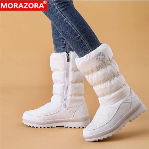 MORAZORA Big size 36-41 New warm snow boots women zipper platform boots solid color waterproof mid calf thick fur winter boots