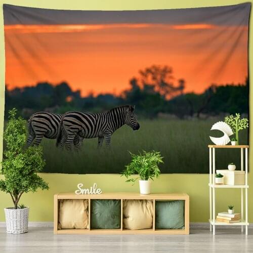 Zebra Sunset Tapestry Wall Hanging Cartoon Kawaii Elk Sun Bohemian Psychedelic Landscape Bedroom Decor Cloth