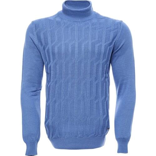 Sky Blue Patterned Half Turtleneck Sweater